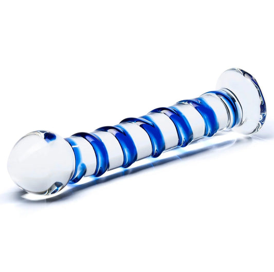 Gläs 7.5" Blue Spiral Glass Dildo