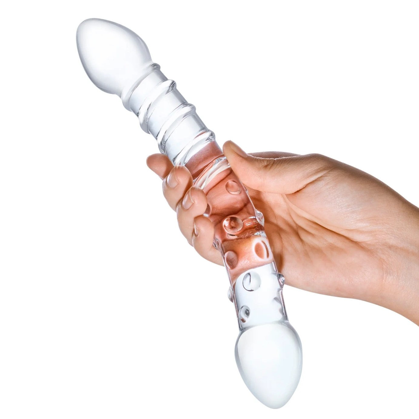 Gläs 10" Double Trouble Ribbed Glass Dildo