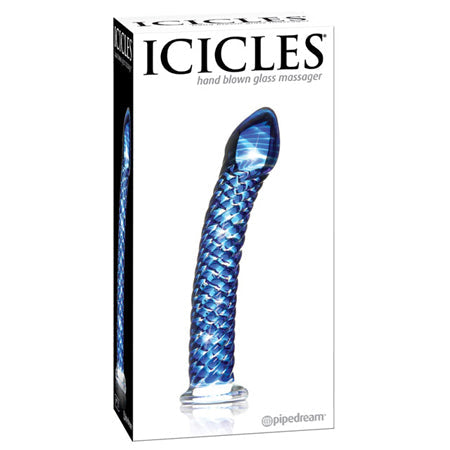 Icicles No. 29 Blue 7.25" Textured Glass Dildo