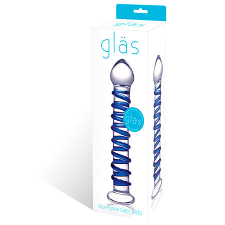 Gläs 7.5" Blue Spiral Glass Dildo