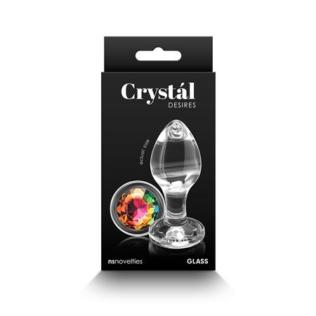 Crystal Desires 3.3" Rainbow Gem Glass Butt Plug