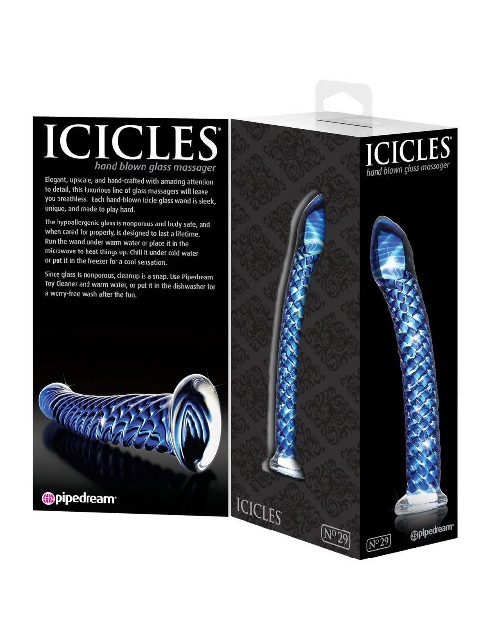 Icicles No. 29 Blue 7.25" Textured Glass Dildo