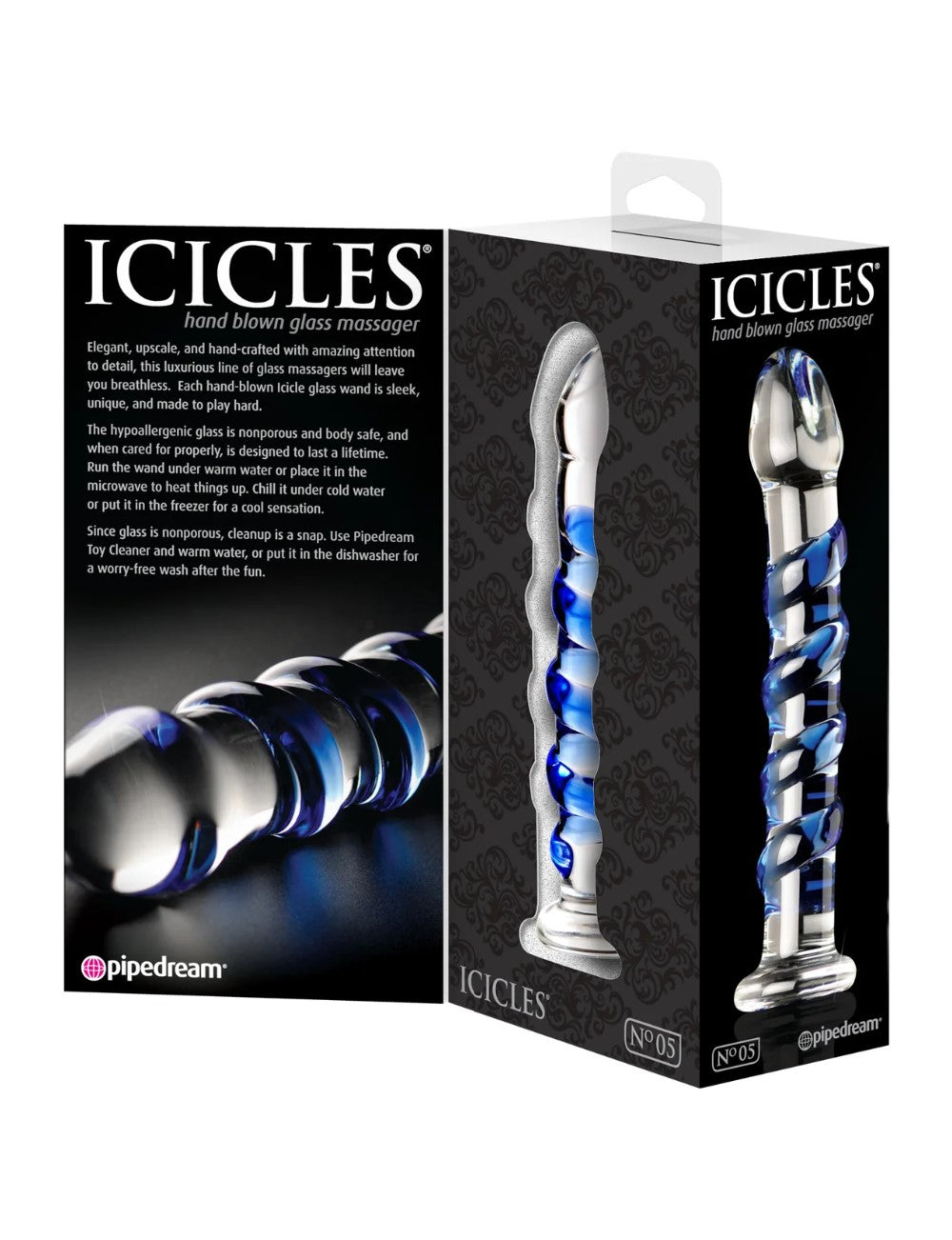 Icicles No. 5 7" Curved Ribbed Glass Dildo