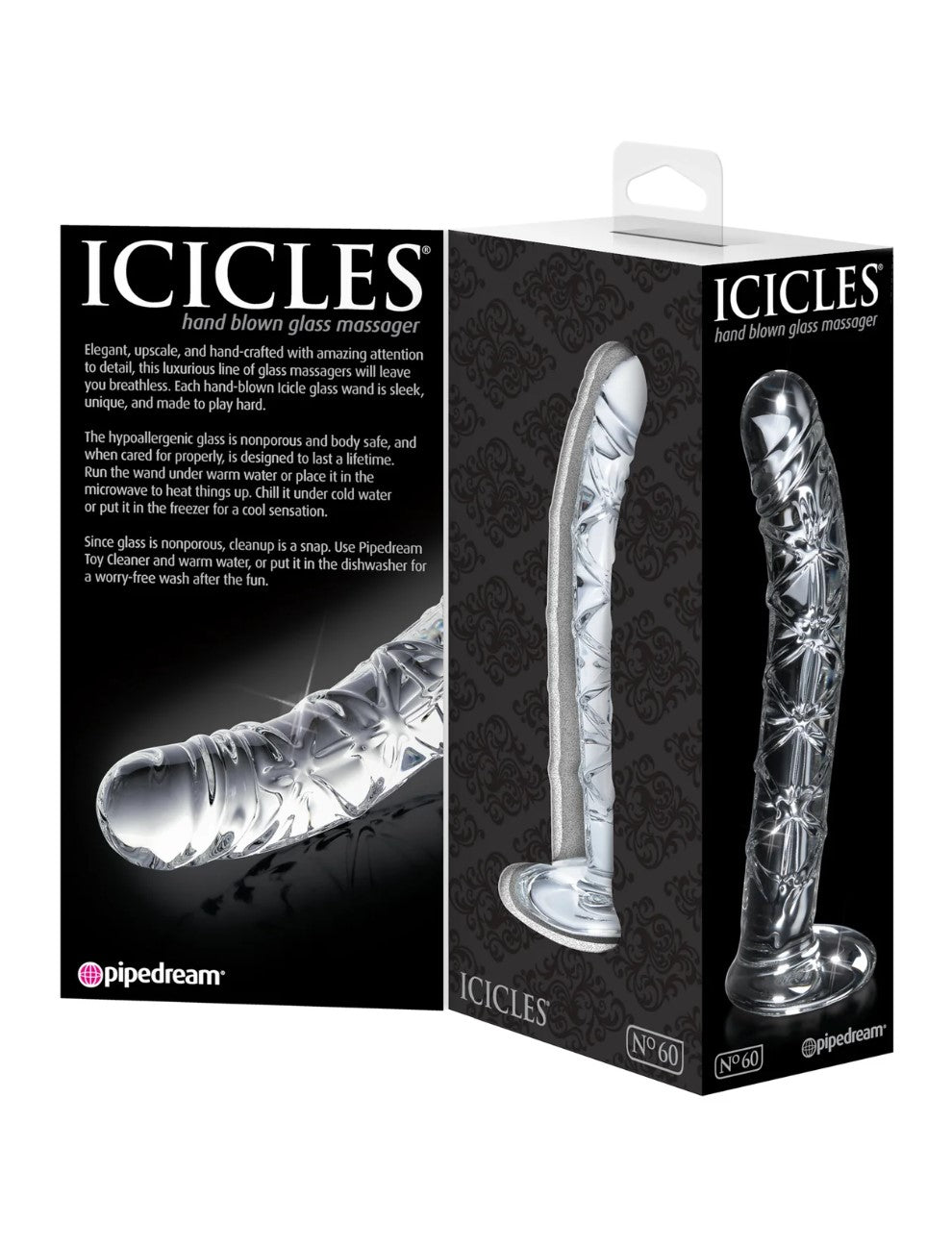 Icicles No. 60 6.5" Curved Ribbed Glass Dildo