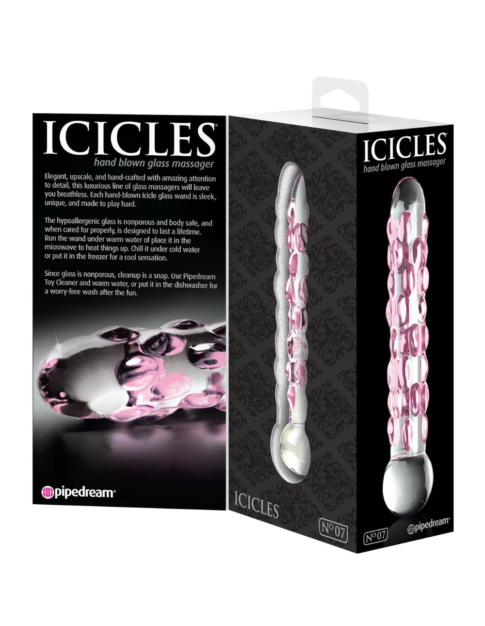 Icicles No. 7 7" Pink & Clear Glass Dildo