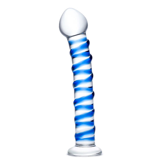 Gläs 7.5" Blue Spiral Glass Dildo