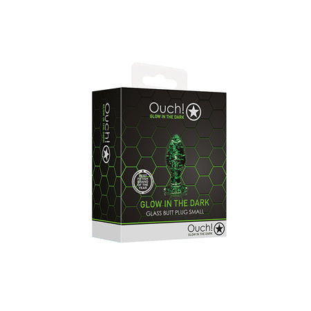 Ouch! Glow in the Dark Glass Anal Plug Clear/Green Small-0