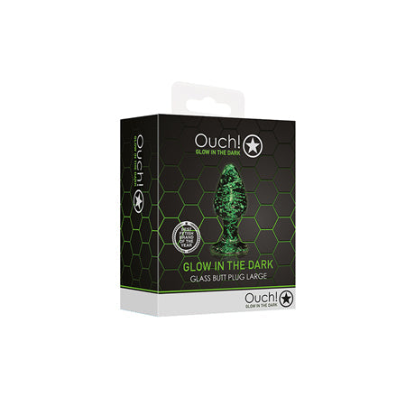 Ouch! Glow in the Dark Glass Anal Plug Clear/Green Large-0