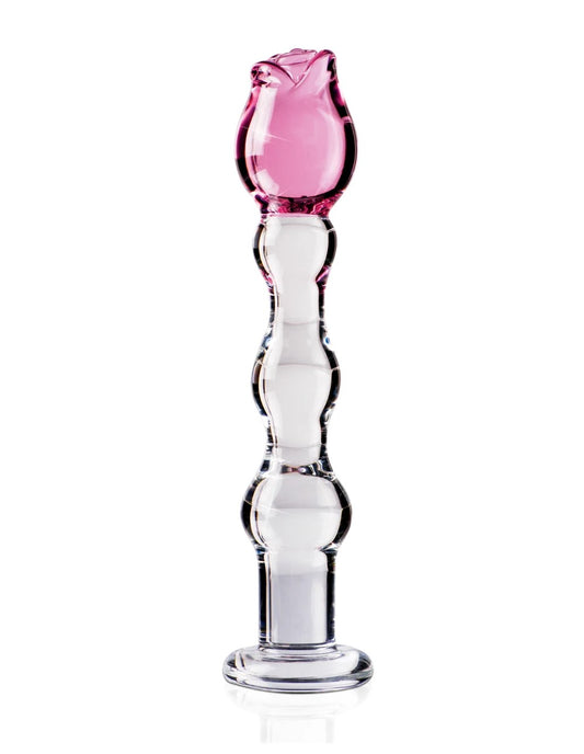 Icicles No. 12 7.75" Rose-Tipped Glass Dildo