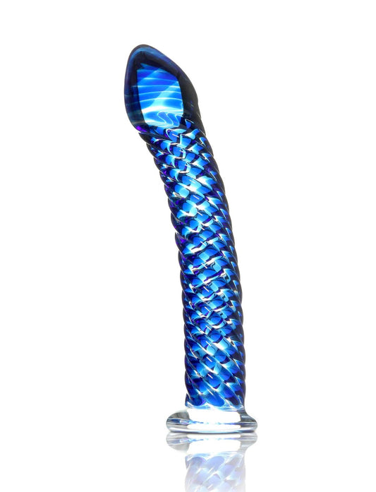 Icicles No. 29 Blue 7.25" Textured Glass Dildo